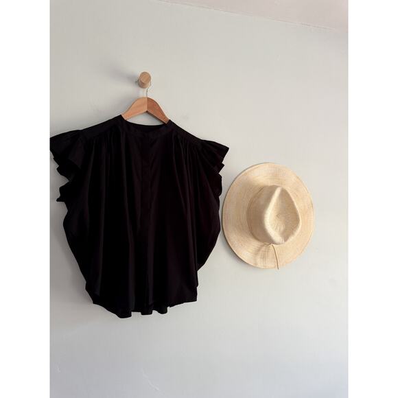 Madewell | NWT | Poplin Shirred Button-Up Shirt in Jet Black | Sz M - Picture 2 of 11